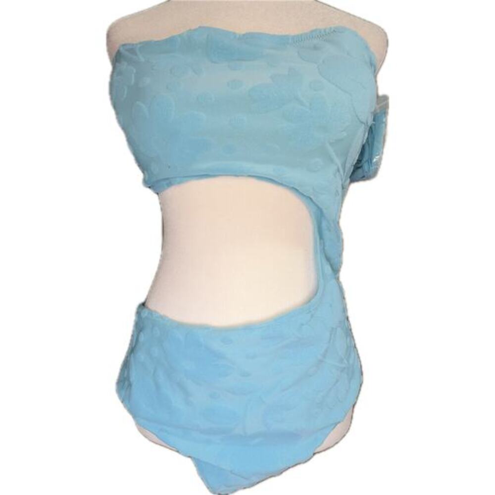 Aerie Real Good Blue Floral Jacquard Cutout One Piece Swimsuit XL NWT
